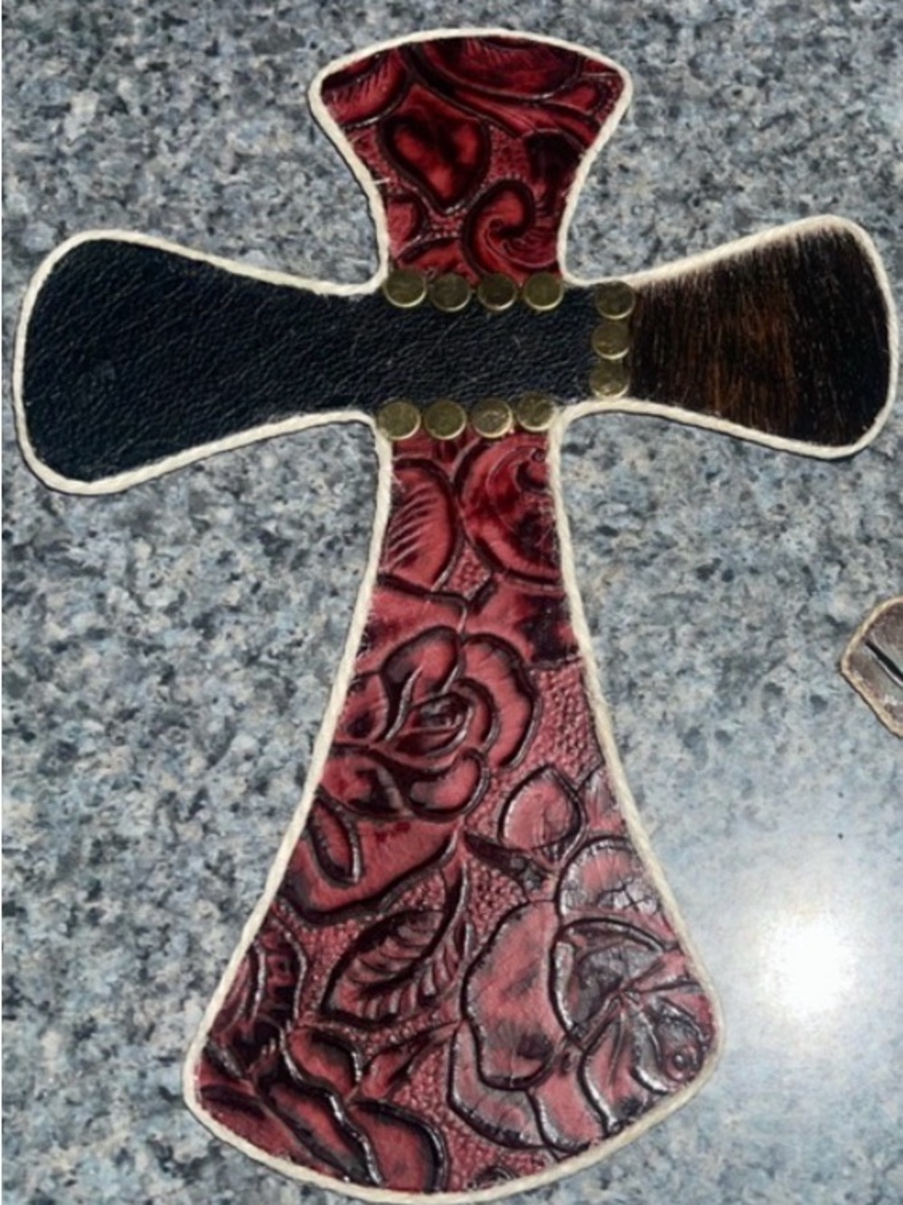 Wall hanging cross cowhide & leather